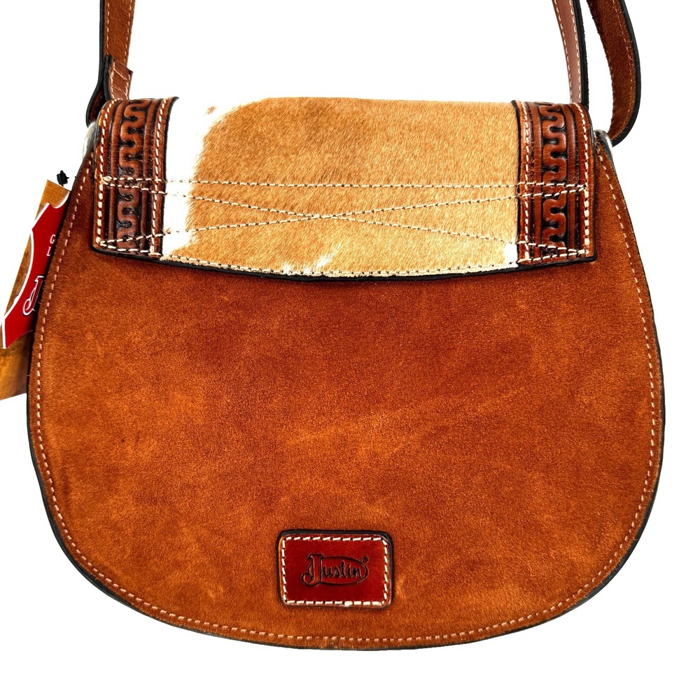 Justin‎ Women's Serpentine Hair-On Crossbody Bag Tooled Leather Western Landman - Picture 15 of 15
